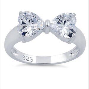 Sterling Silver .925 Bow Ring w Heart CZ